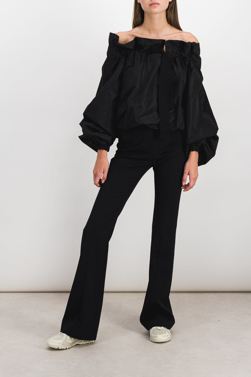 Patou - Black gros grain long-sleeved taffeta blouse