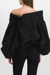 Black gros grain long-sleeved taffeta blouse