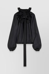 Black gros grain long-sleeved taffeta blouse
