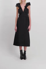 Shiny bonded satin midi dress