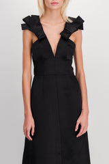 Shiny bonded satin midi dress