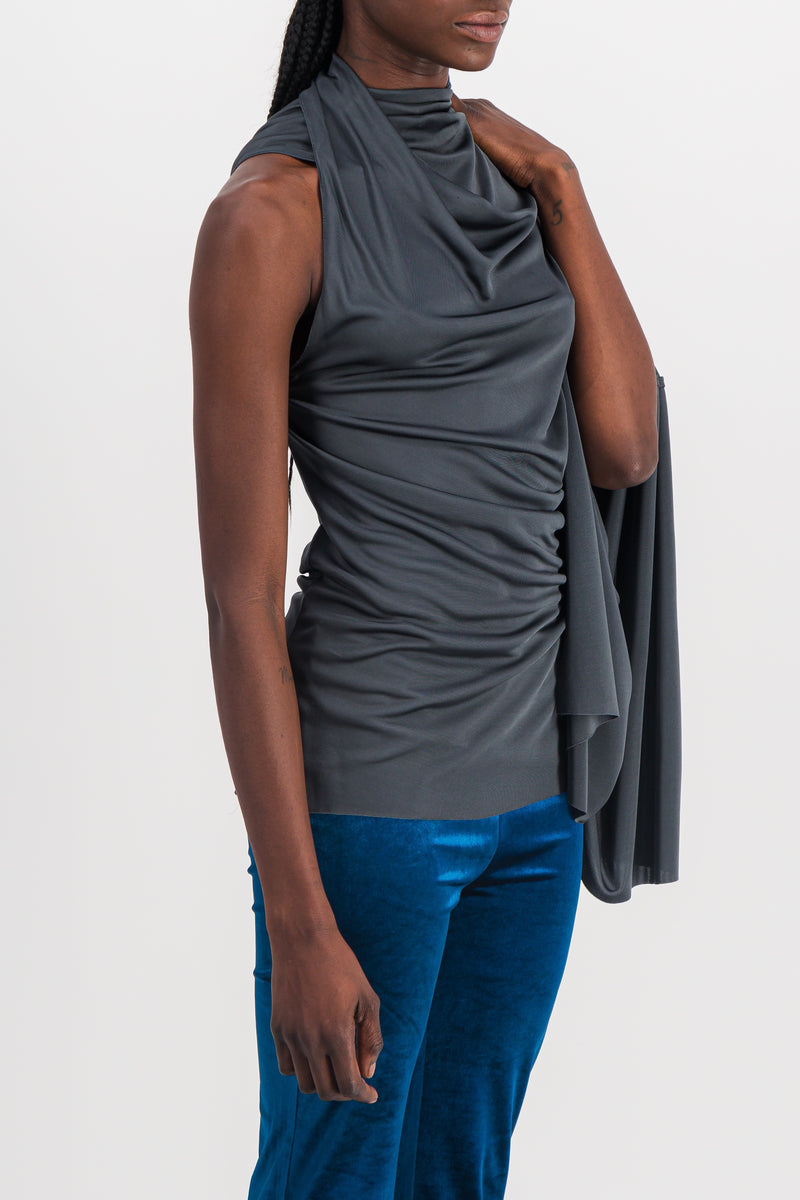 Atlein - One sleeve draped shiny top