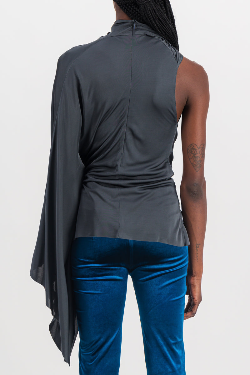 Atlein - One sleeve draped shiny top