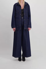 Blue denim baggy wide leg jeans
