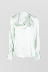 Fluid asymmetric silk light blue shirt
