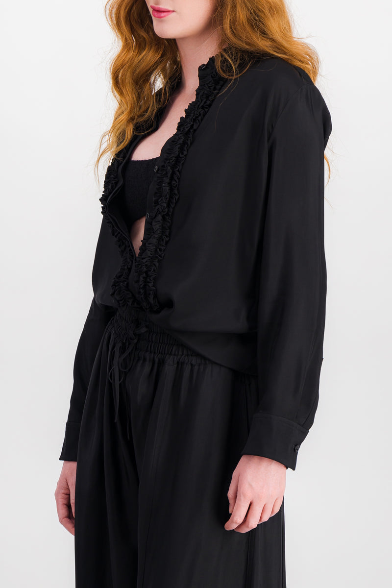 Jil Sander - Washed fluid viscose shirt with ruffled colllar and buttonlining