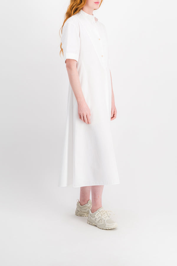 A-line maxi dress in heavy cotton poplin and wide short sleeves