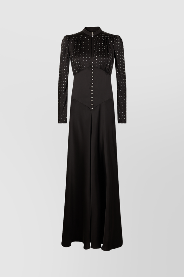 Crystal-embellished long sleeved maxi dress