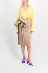 Transparent nylon pencil midi skirt with draped flower