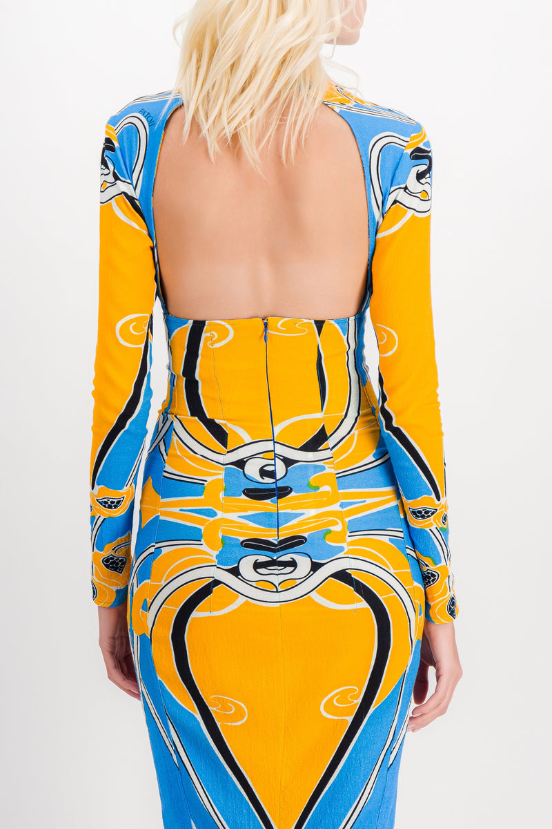 Patou - Printed cut out curve midi dress with long sleeves