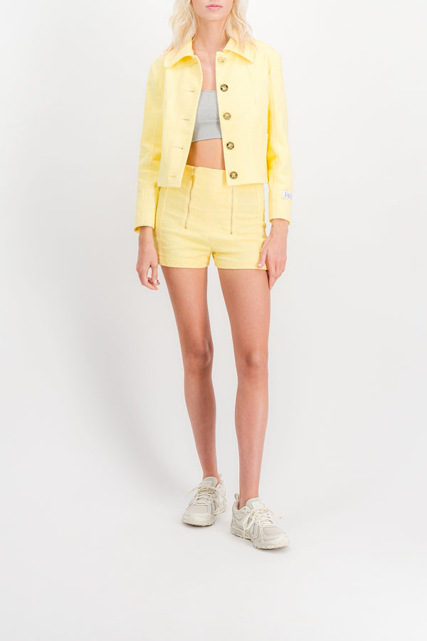 Yellow tweed tailored short jacket