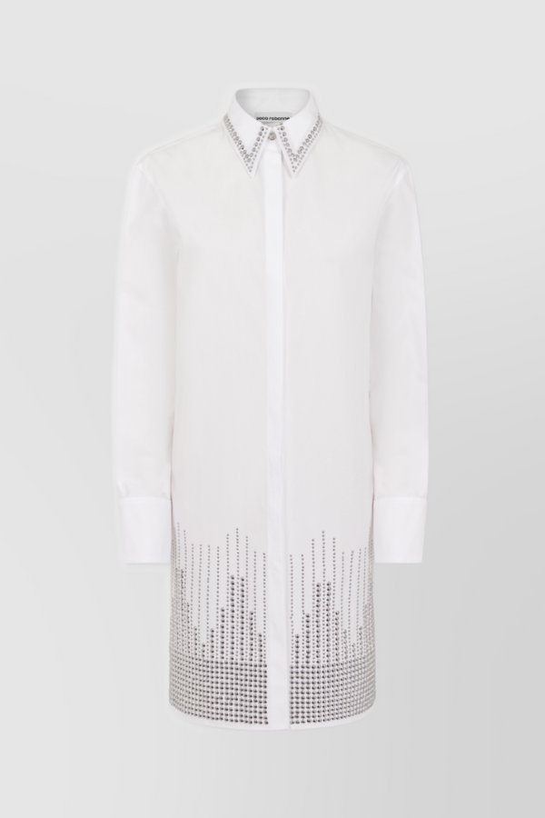 White mini shirtdress with silver studs
