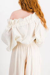 Ivory gros grain cropped voluminous blouse