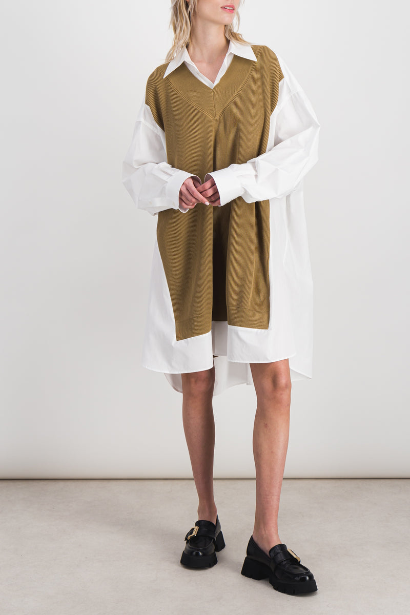 Maison Margiela - Shirt dress in cotton poplin knit mix