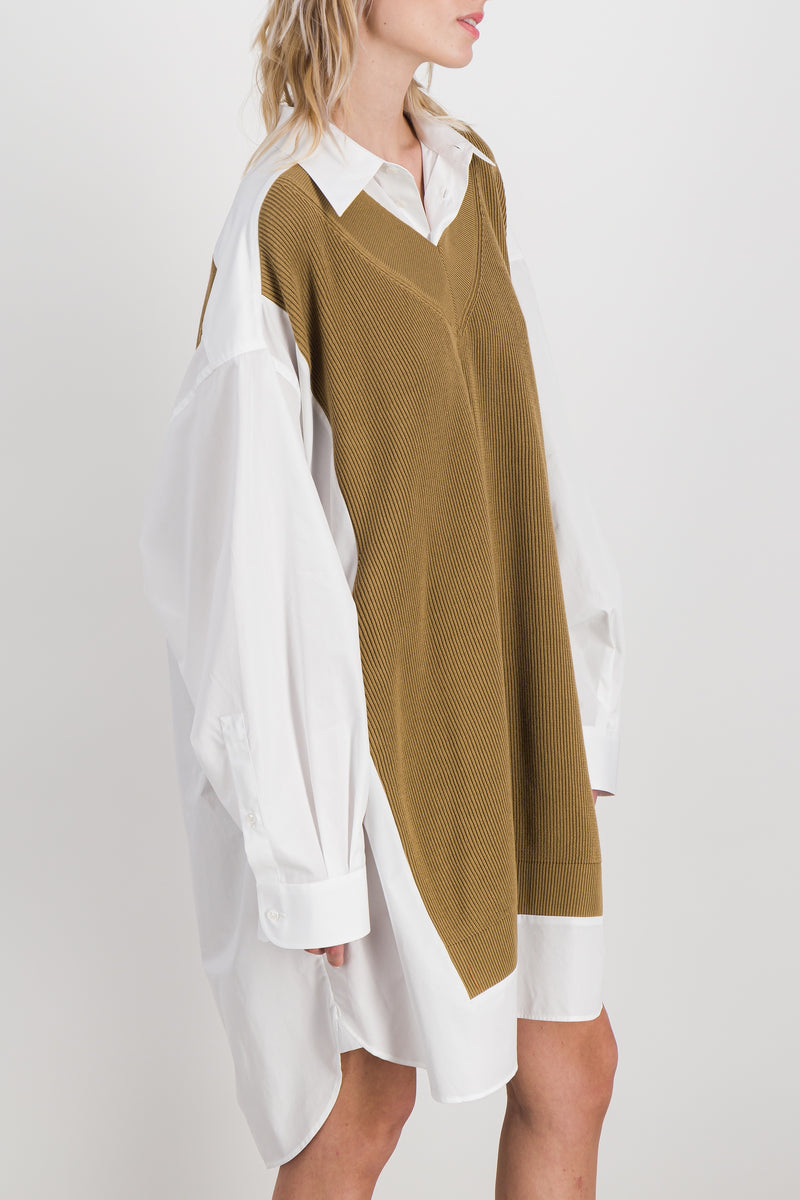 Maison Margiela - Shirt dress in cotton poplin knit mix