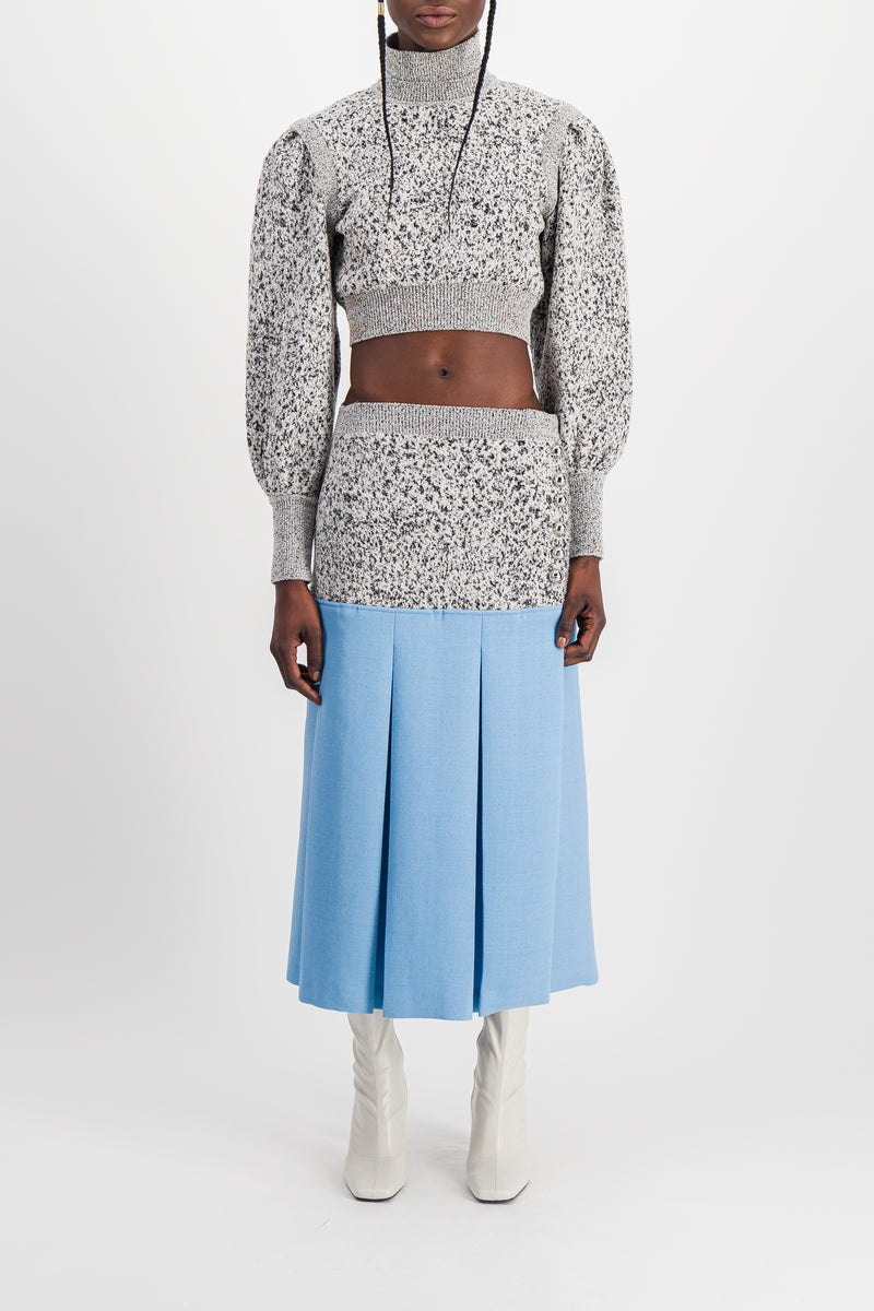 Paco Rabanne - Wool crêpe bi-color midi skirt with side slit